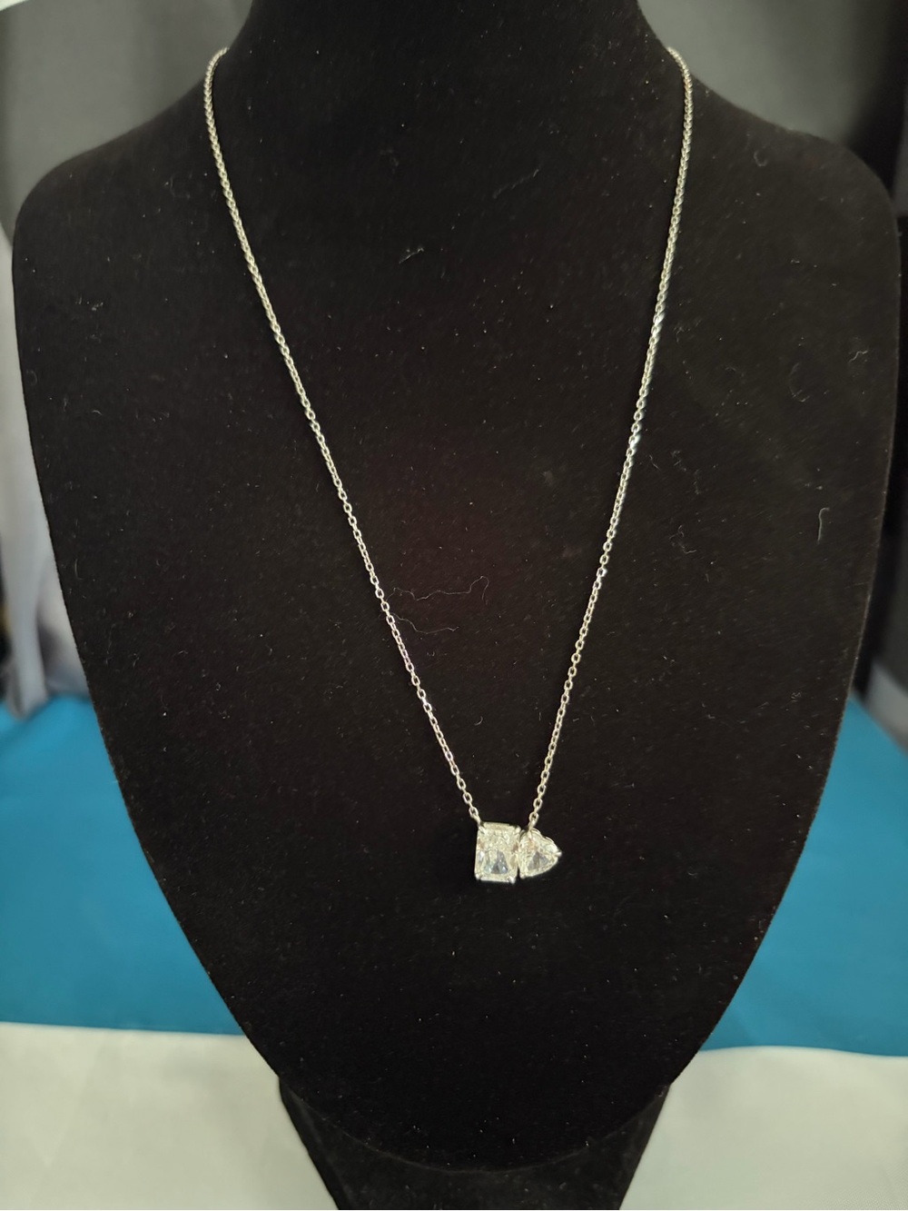 Sterling Silver Toi et Moi Heart Pendant Necklace - Silver